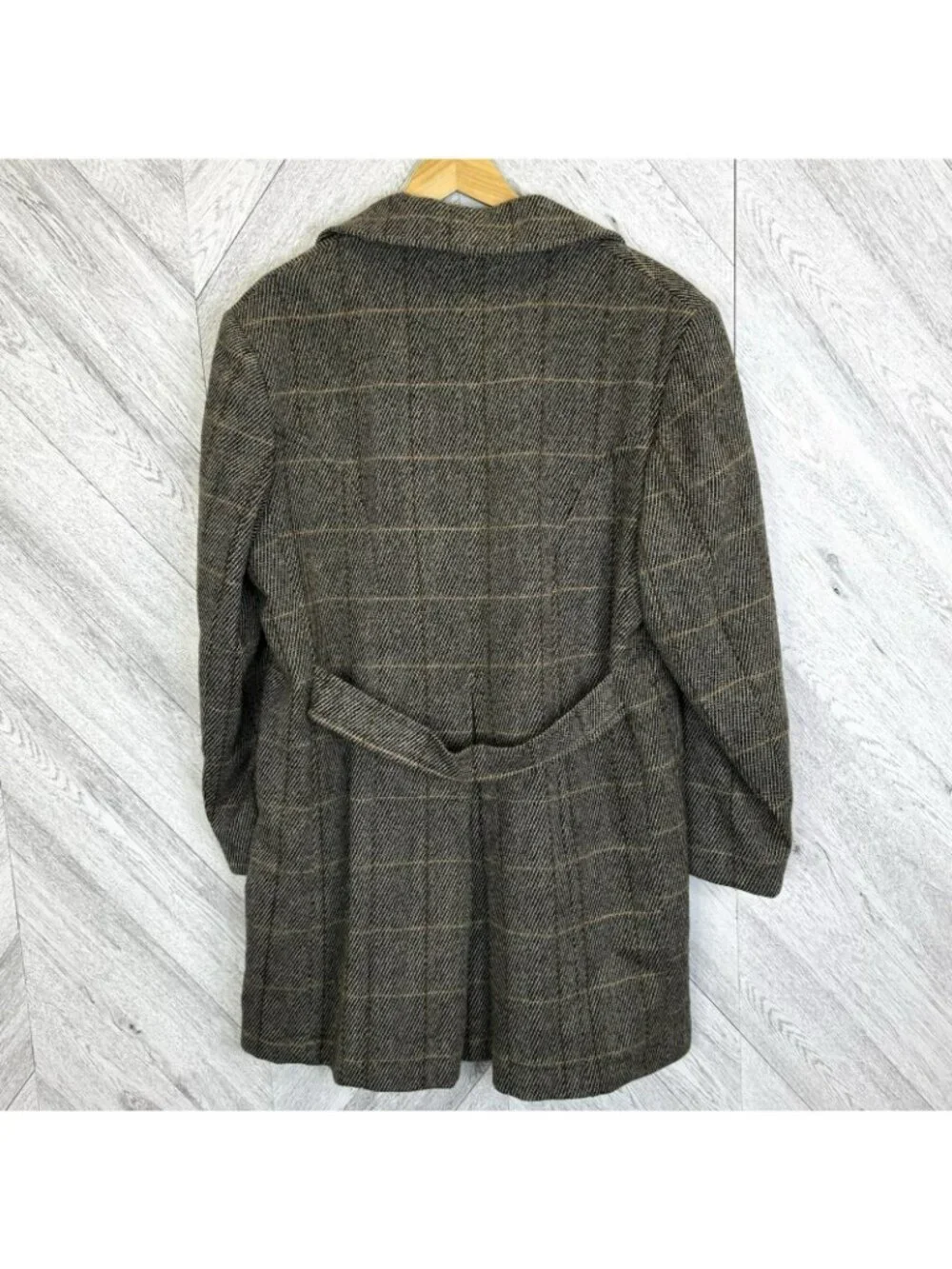 VTG 60s Croydon Promenade Tweed Wool Overcoat Mens L Double Breasted Windowpane